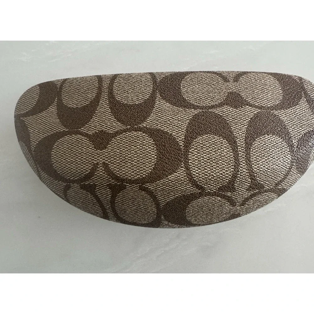 Coach Brown Signature Eyeglass Case Only Hard Shell Authentic w/Cleaning Cloth